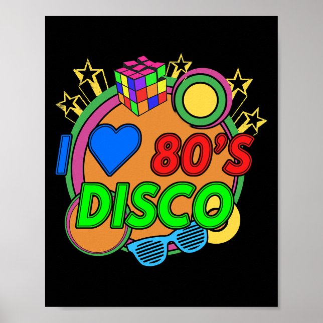 Affiche Sticks lumineux 80's rétro I love 80s disco brilla (Devant)