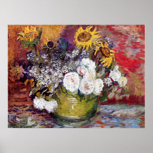 Affiche Still Life avec Roses et tournesols - Van Gogh