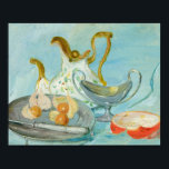 Affiche Still Life on a Blue Arrière - plan | Tadeusz Mako<br><div class="desc">Martwa natura na niebieskim tle (Still Life on a Blue Arrière - plan, 1920) de Tadeusz Makowski (polonais, 1882-1932) est une composition moderne saisissante qui reflète l’évolution du style cubiste de l’artiste. Présentant un agencement de fruits et de vaisselle simple et placé contre un arrière - plan bleu vif, le...</div>