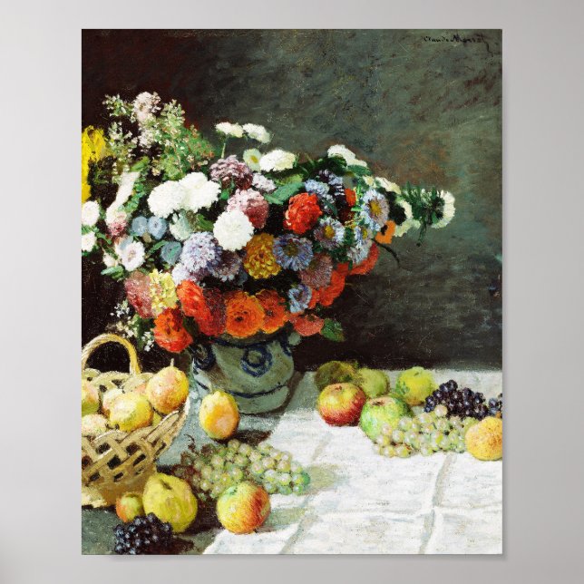 Affiche Still Life with Flowers and Fruit de Claude Monet (Devant)