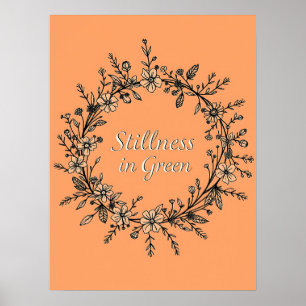 Affiche Stillness en vert - Floral Wreath Line Art