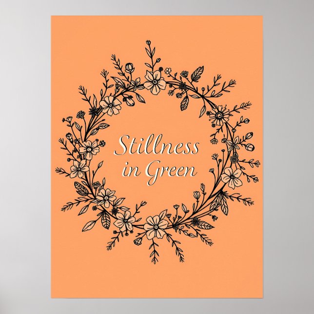 Affiche Stillness en vert - Floral Wreath Line Art (Devant)