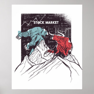 Affiche Stock Market Fight Bull contre Bear Trading