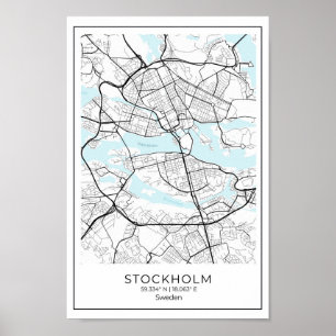 Affiche Stockholm Carte Blanche - Décor Maison Noir Et Bla