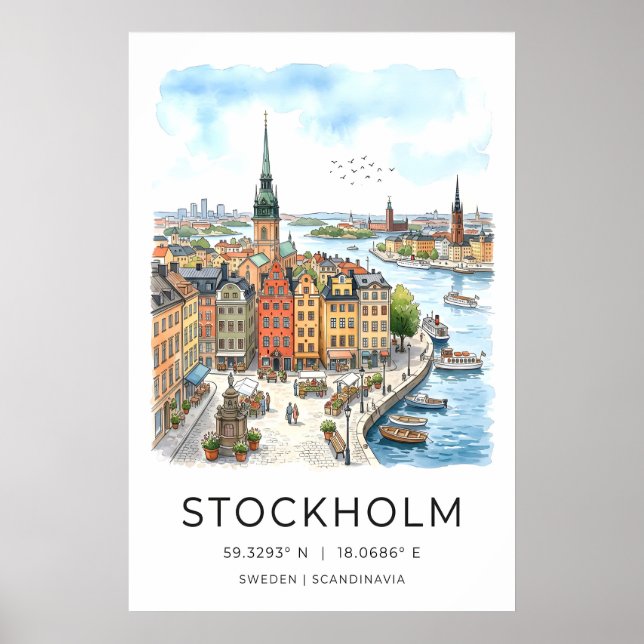 Affiche Stockholm Cityscape Print Row Houses and Church (Devant)