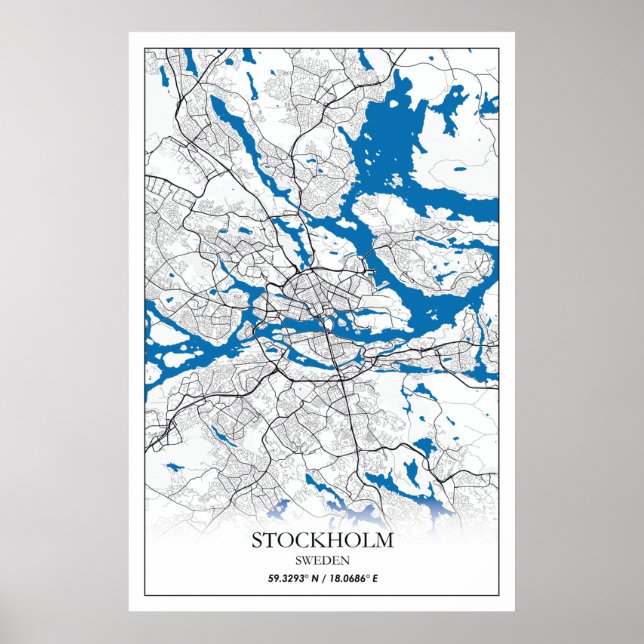 Affiche Stockholm Suède City Plan Voyage Simple (Devant)