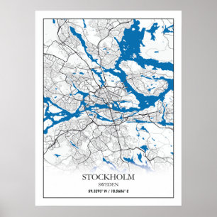 Affiche Stockholm Suède City Plan Voyage Simple