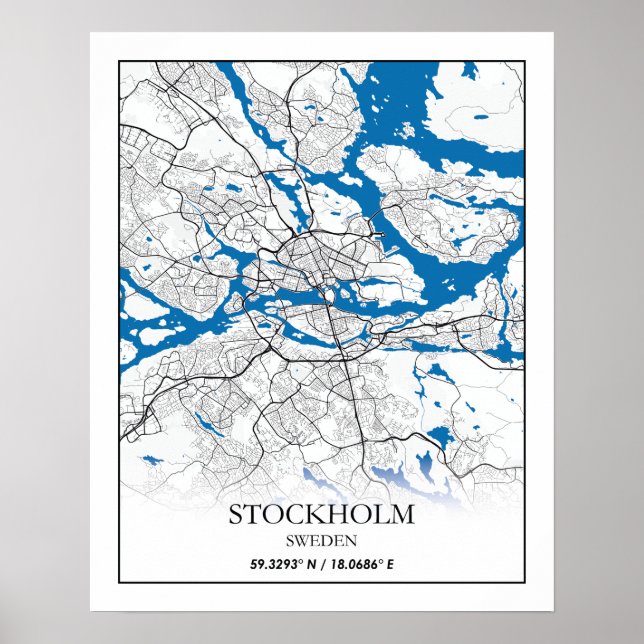 Affiche Stockholm Suède City Plan Voyage Simple (Devant)