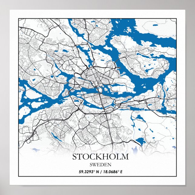 Affiche Stockholm Suède City Plan Voyage Simple (Devant)