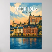 Stockholm Suède Illustration Art de Voyage Vintage