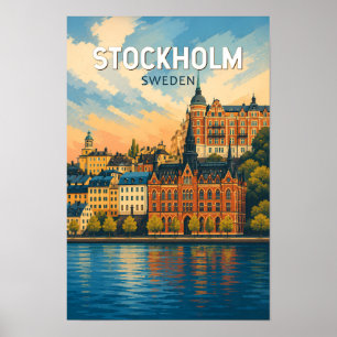 Affiche Stockholm Suède Illustration Art de Voyage Vintage