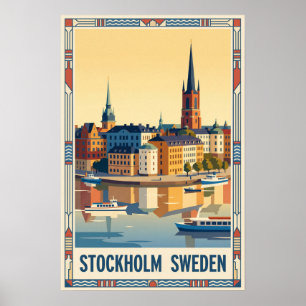Affiche Stockholm Suède Illustration de Voyage Vintage