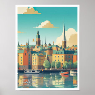 Affiche Stockholm Suède Lieu de voyage illustration