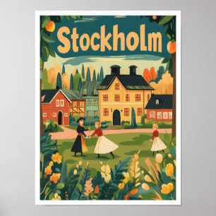 Affiche Stockholm Suède Vintage voyage d'art Illustration