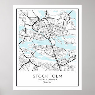 Affiche Stockholm White Map - Carte Mur Décor Art Décor