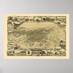 Affiche Stockton, carte panoramique de CA - 1895