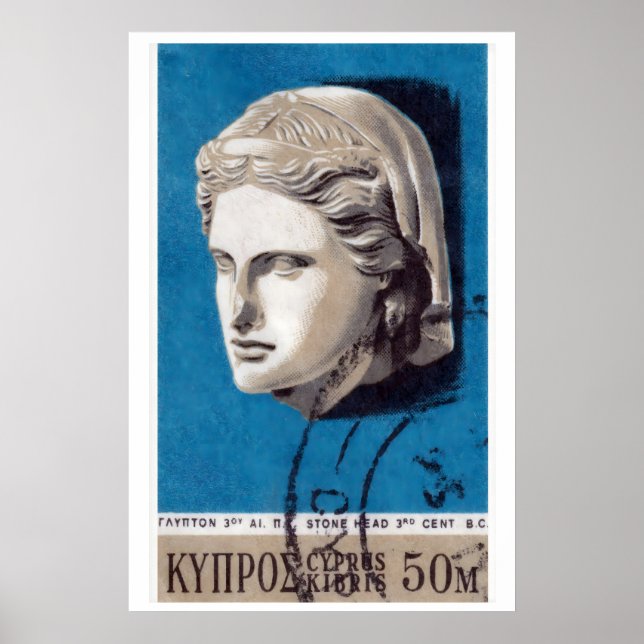 Affiche Stone Head Sculpture Matchbox Art Print, Cypriot (Devant)