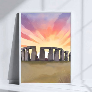 Affiche Stonehenge   Wiltshire Angleterre Aquarelle Histor