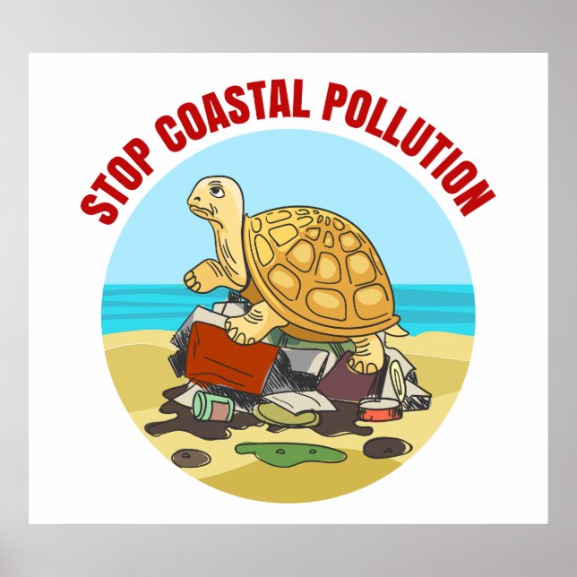 Affiche Stop Coastal Pollution Sea Turtle De l'environneme (Devant)