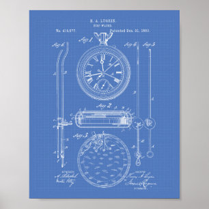 Affiche Stop Watch 1889 Patent Art Blueprint