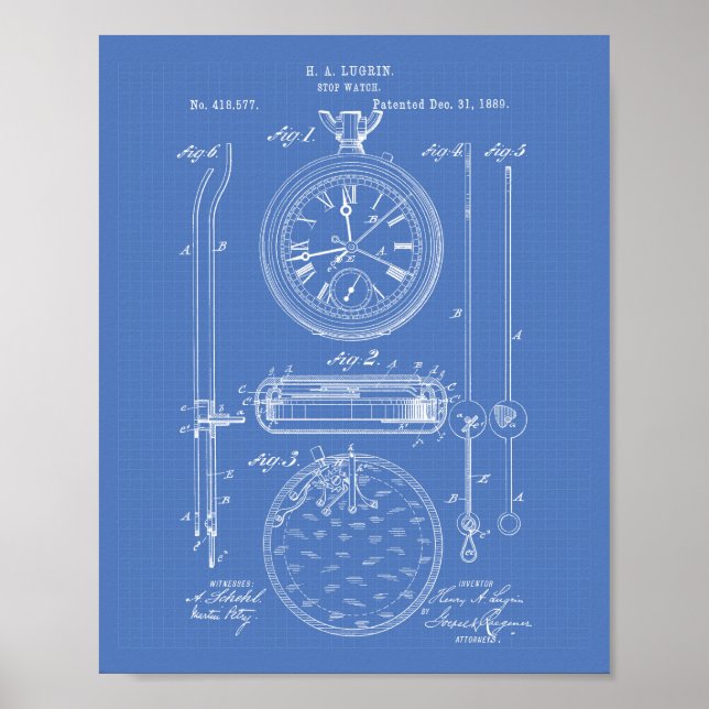 Affiche Stop Watch 1889 Patent Art Blueprint (Devant)