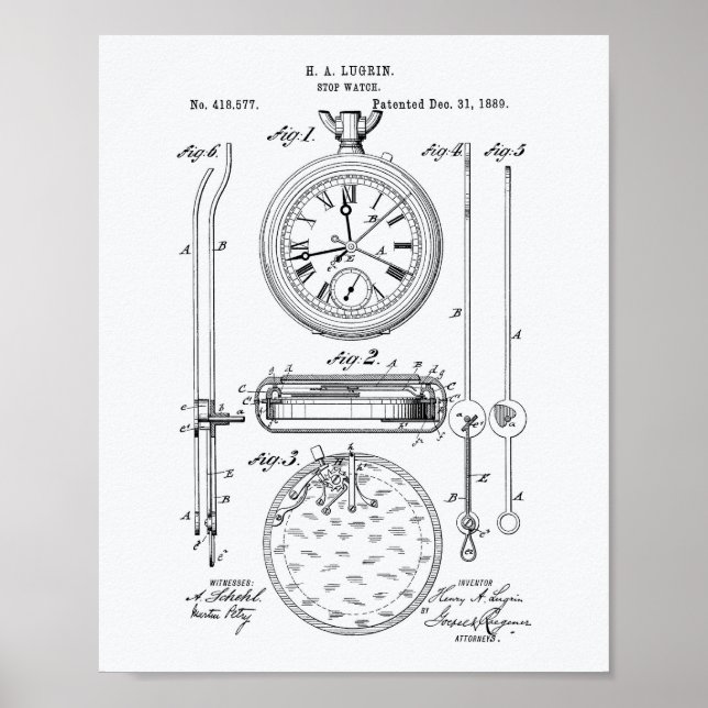Affiche Stop Watch 1889 Patent Art Livre blanc (Devant)