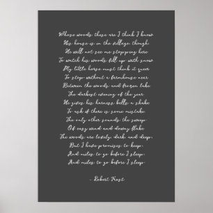 Affiche Stopper par Woods en soirée neige, Robert Frost