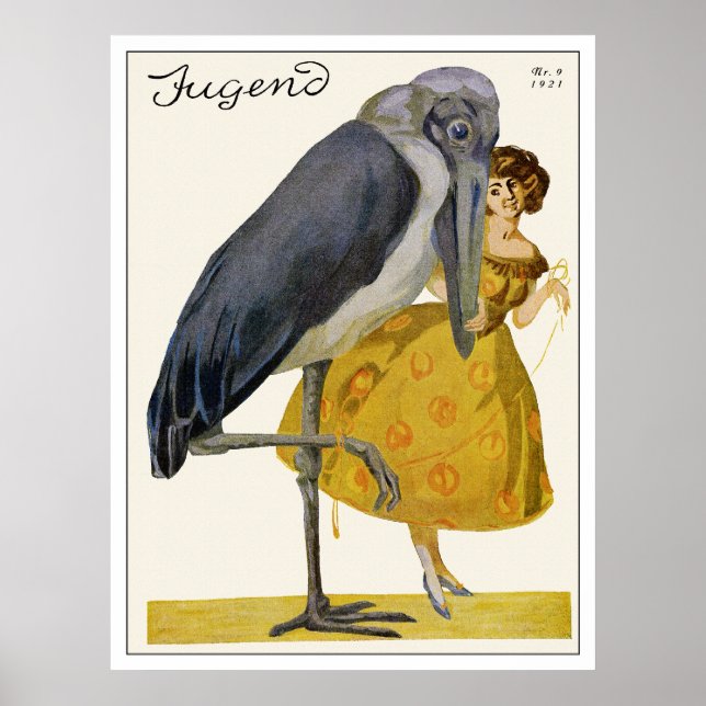 Affiche Stork and Young Woman - Art Nouveau - Jugend (Devant)