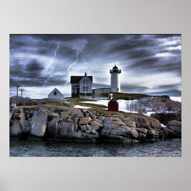 Affiche Stormy Cape Neddick "Nubble" phare York, ME (Devant)