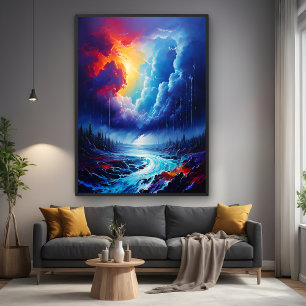 Affiche Stormy Sky Abstraite River Paysage Art