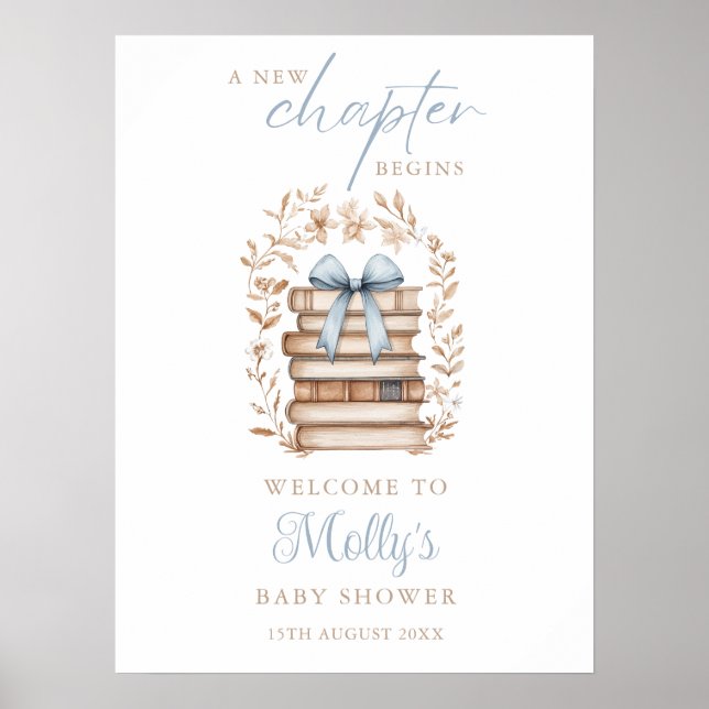 Affiche Storybook Blue Bow Baby Shower Welcome Sign (Devant)