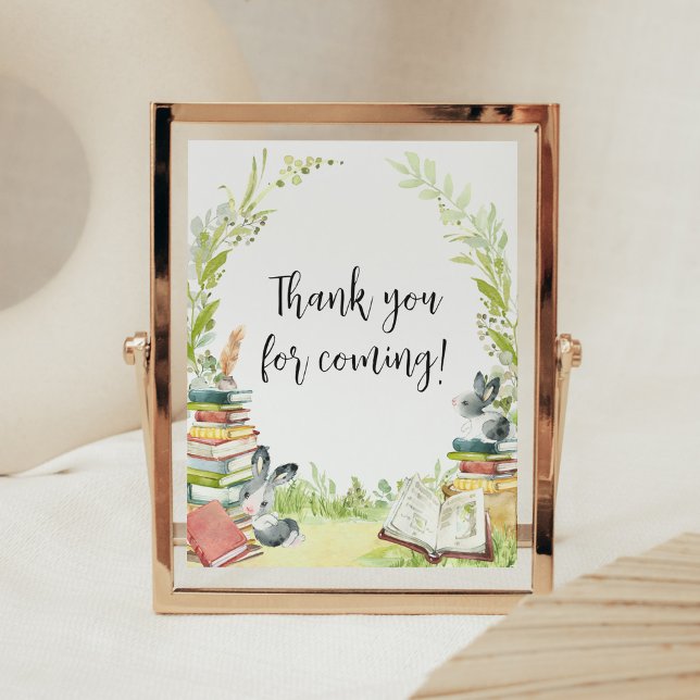 Affiche Storybook New Chapter Merci pour l'avenir (Vintage Storybook Rabbit Baby Shower Thank you for Coming Sign)