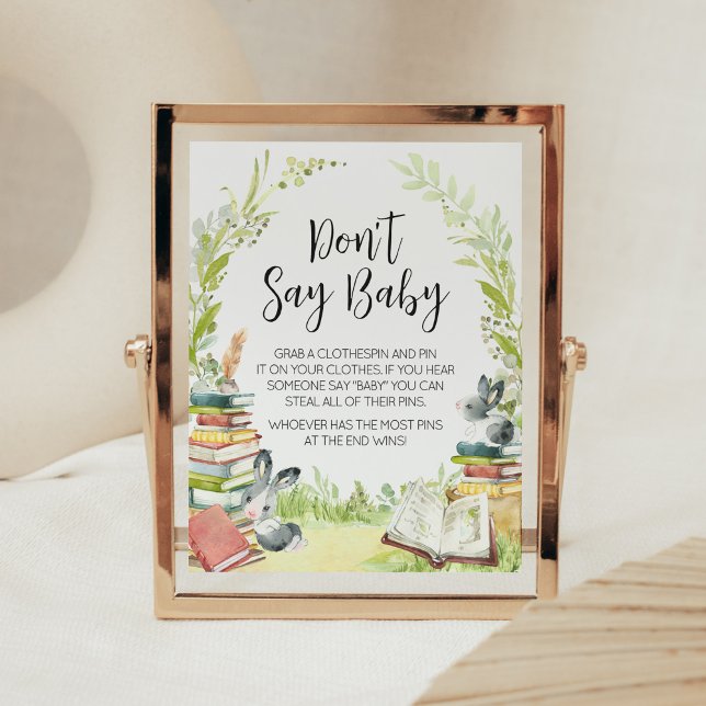 Affiche Storybook Nouveau Baby shower de chapitre ne pas d (Vintage Storybook Rabbit Baby Shower Don't Say Baby Sign)