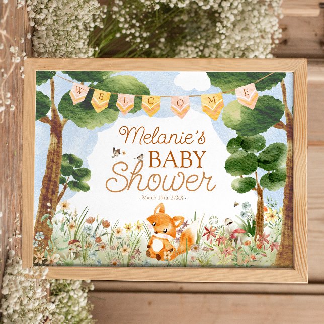 Affiche Storybook Woodland Fox Baby shower Bienvenue (Créateur téléchargé)