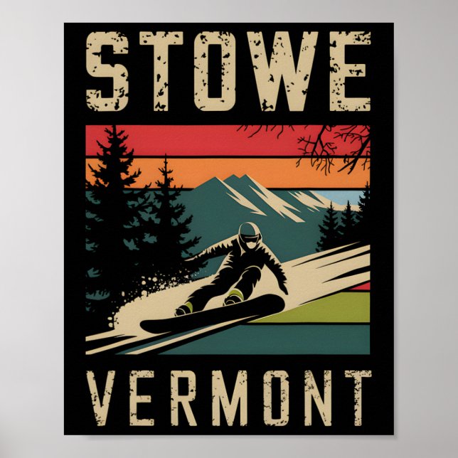 Affiche Stowe Vermont Snowboard Vintage Mont Snowboard (Devant)