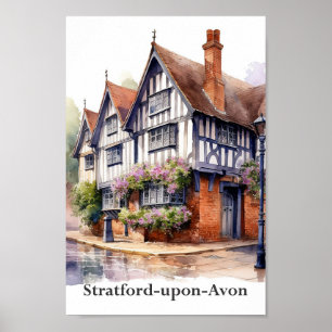Affiche Stratford sur Avon Aquarelle Peinture Voyage