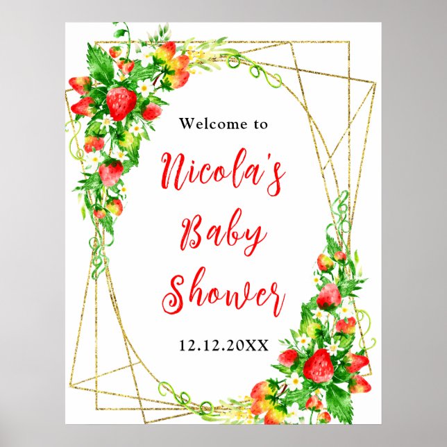 Affiche Strawberries and Daisies Baby Shower Welcome (Devant)