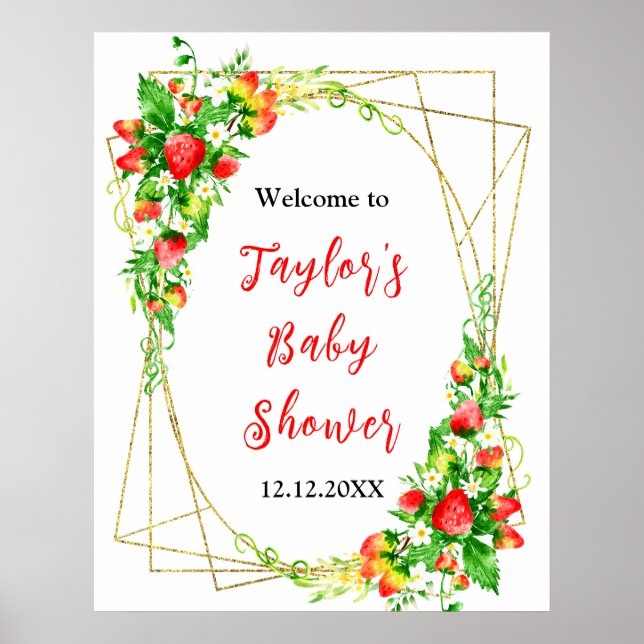 Affiche Strawberries and Daisies Baby Shower Welcome Sign (Devant)
