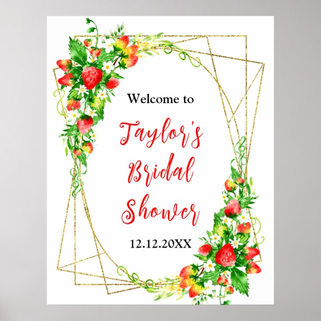 Affiche Strawberries Daisies Bridal Shower Welcome Sign (Devant)