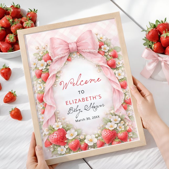 Affiche Strawberry Bow Coquette Baby Shower Welcome  (Créateur téléchargé)
