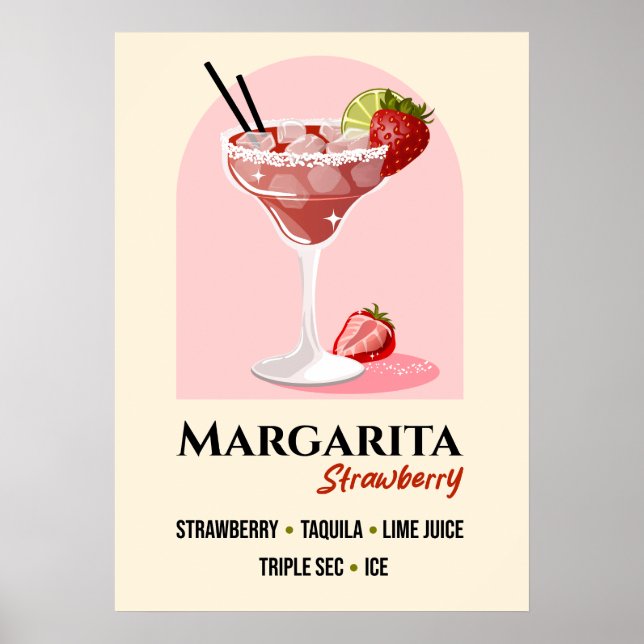 Affiche Strawberry Margarita with Salt Rim Recipe Art (Devant)
