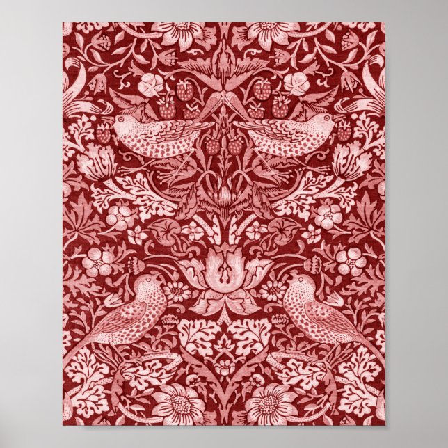 Affiche Strawberry Thief Maroon, William Morris (Devant)