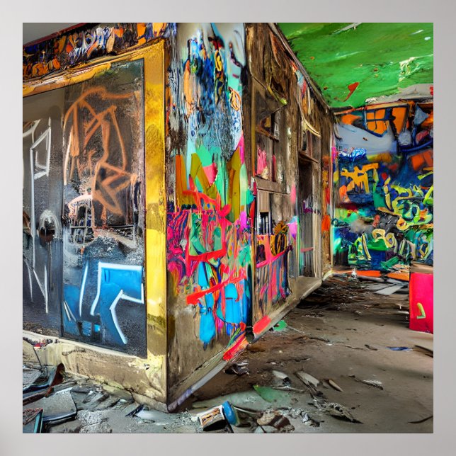 Affiche Street Art Abandonné Bâtiment Personnalisé (Devant)