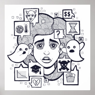 Affiche "Stresshead" Anxieux Stress Woman Dessiner l'affic