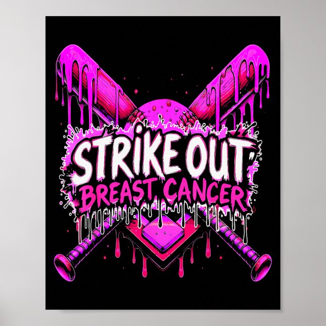 Affiche Strike Out Breast Cancer Baseball Softball Drip Ho (Devant)