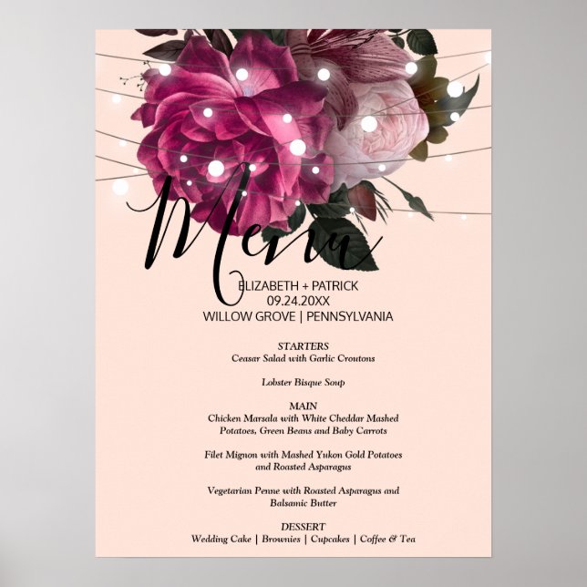 Affiche string light Fleur Bourgogne Menu Signe (Devant)