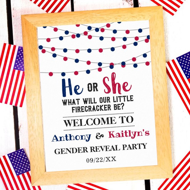 Affiche String Lights 4th Of July Gender Reveal Party (Créateur téléchargé)