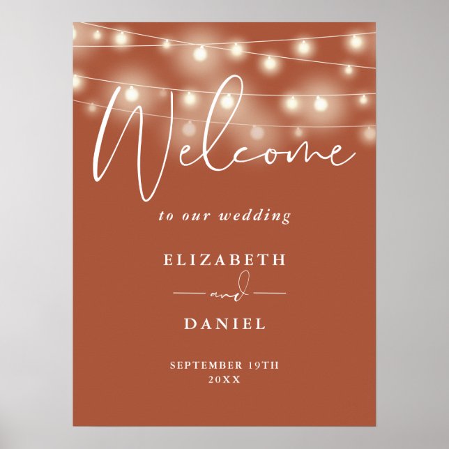 Affiche String Lights Terracotta Wedding Welcome Sign (Devant)