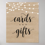 Affiche String Lights, Wedding Cards and Gifts<br><div class="desc">Modern Rustic String Lights, Wedding Cards and Gifts Poster/ sign. Wedding signs are a great way to give your Big Day that personal touch and there are so many gorgeous ways to include them! Surprise your guests with a perfect, fun and personal wedding sign to get everybody excited on your...</div>