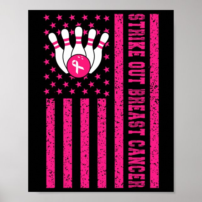 Affiche Striout Bowling Ruban Usa Drapeau Cancer du sein A (Devant)